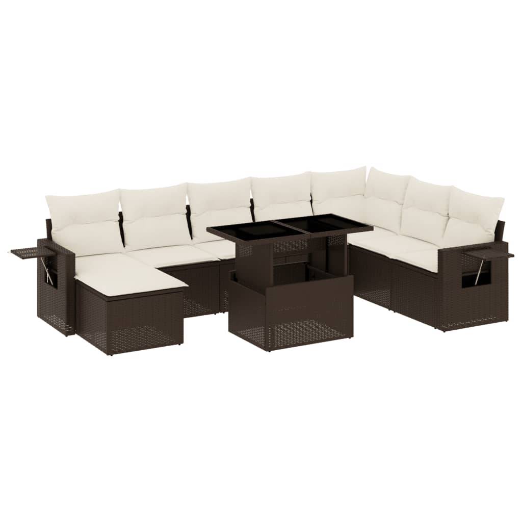 vidaXL 9-tlg. Garten-Sofagarnitur mit Kissen Braun Poly Rattan