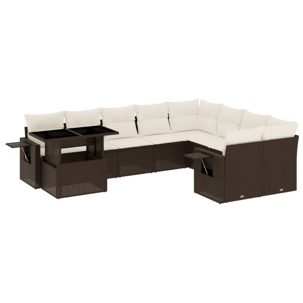 vidaXL 10-tlg. Garten-Sofagarnitur mit Kissen Braun Poly Rattan