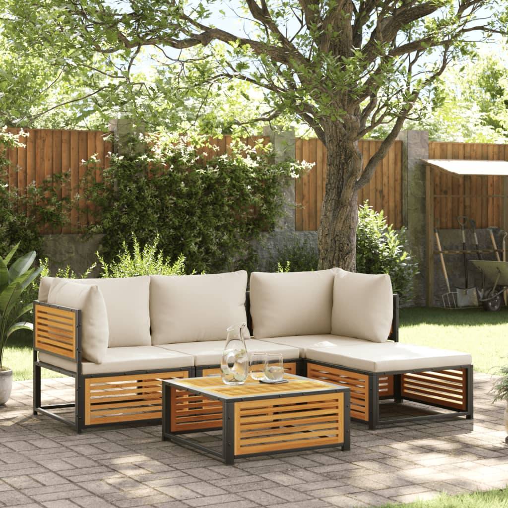 vidaXL 5-tlg. Garten-Sofagarnitur mit Kissen Massivholz Akazie