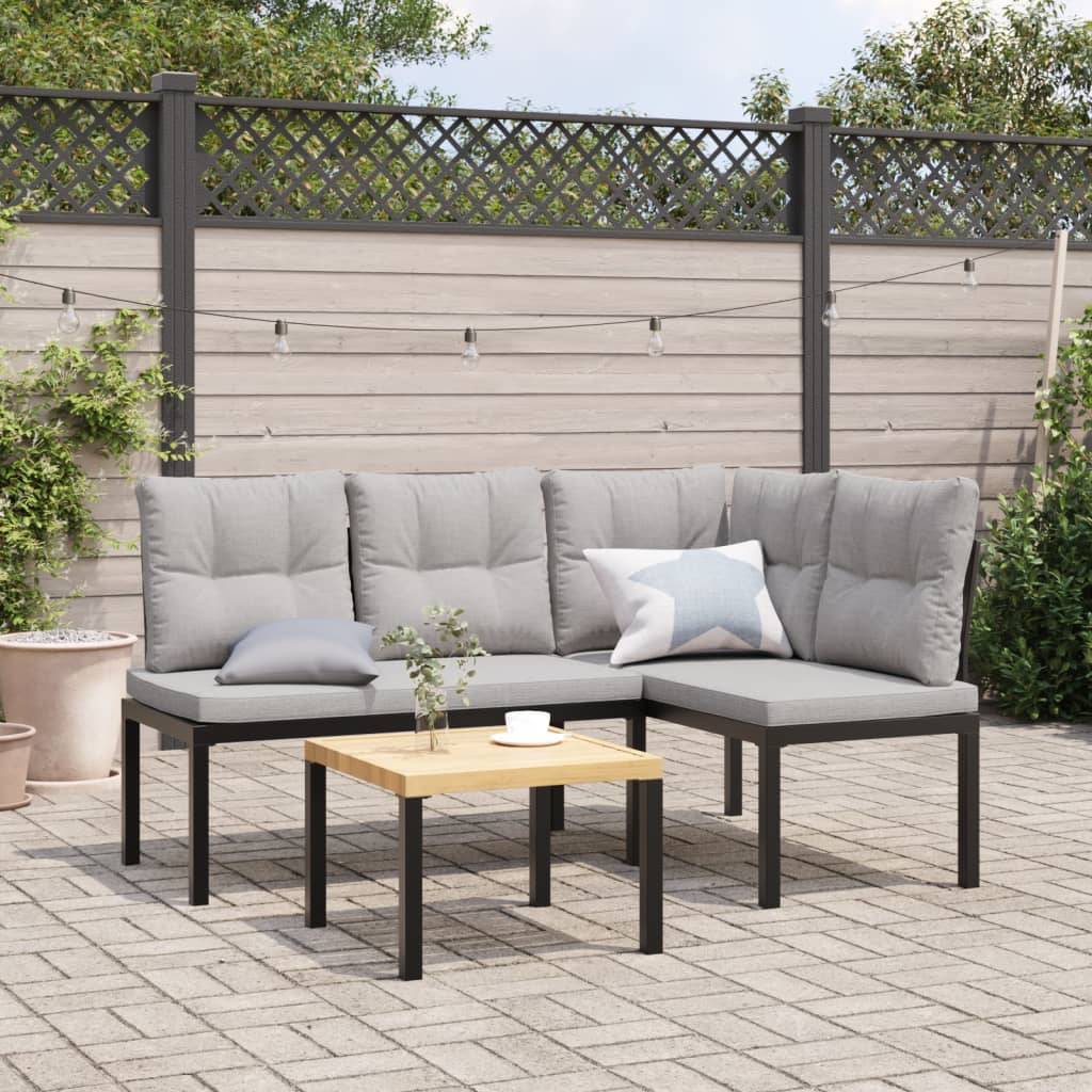 vidaXL Gartenbänke mit Kissen 2 Stk. Schwarz Pulverbeschichteter Stahl
