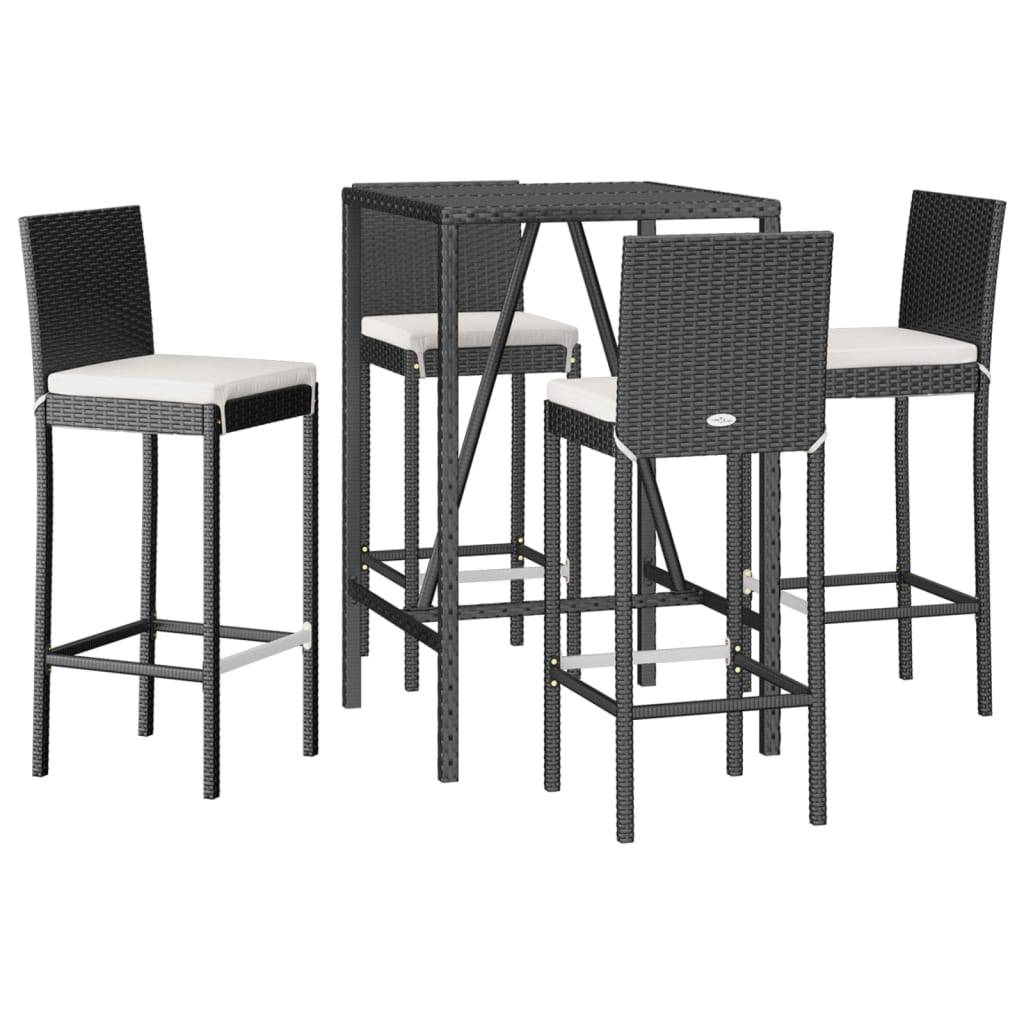 vidaXL 5-tlg. Gartenbar-Set mit Kissen Schwarz Poly Rattan