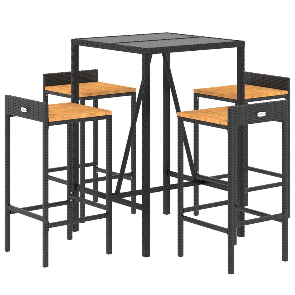 vidaXL 5-tlg. Gartenbar-Set Schwarz Poly Rattan & Massivholz Akazie