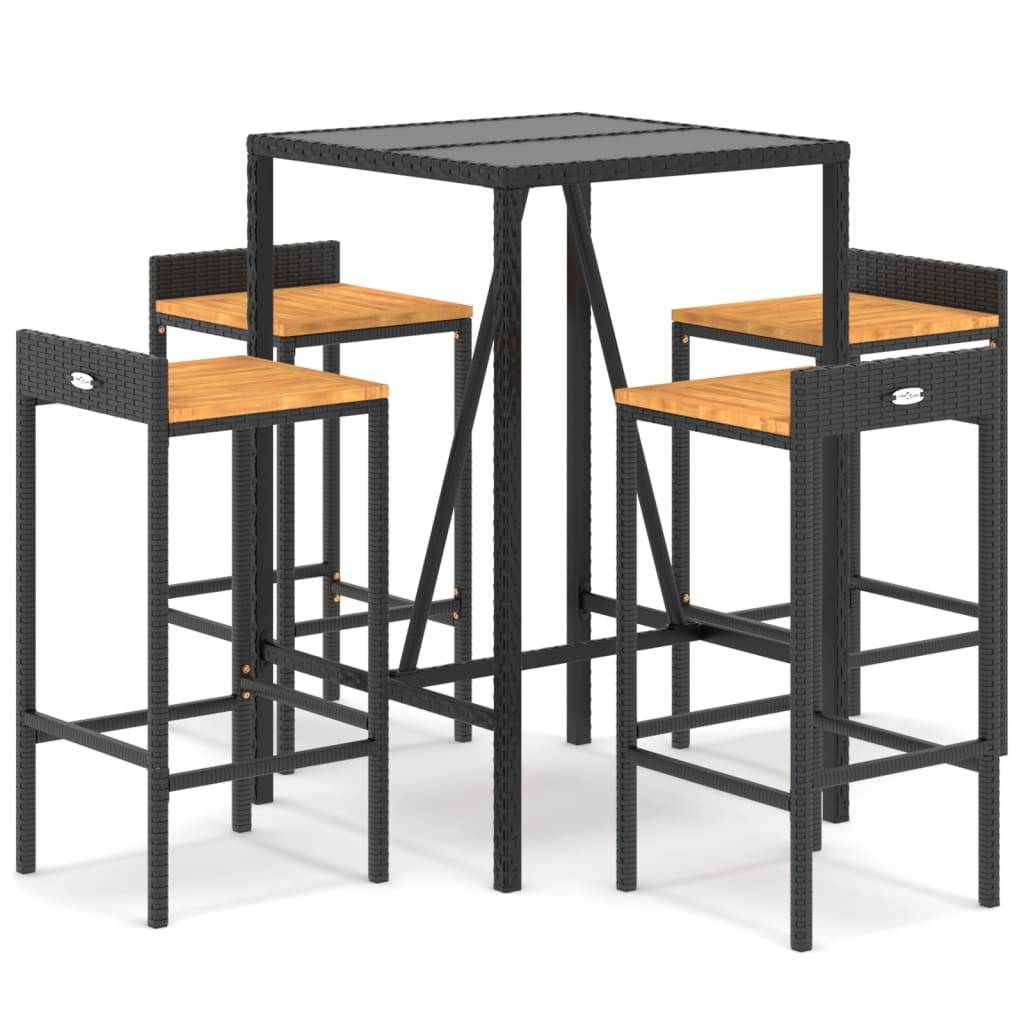 vidaXL 5-tlg. Gartenbar-Set Schwarz Poly Rattan & Massivholz Akazie