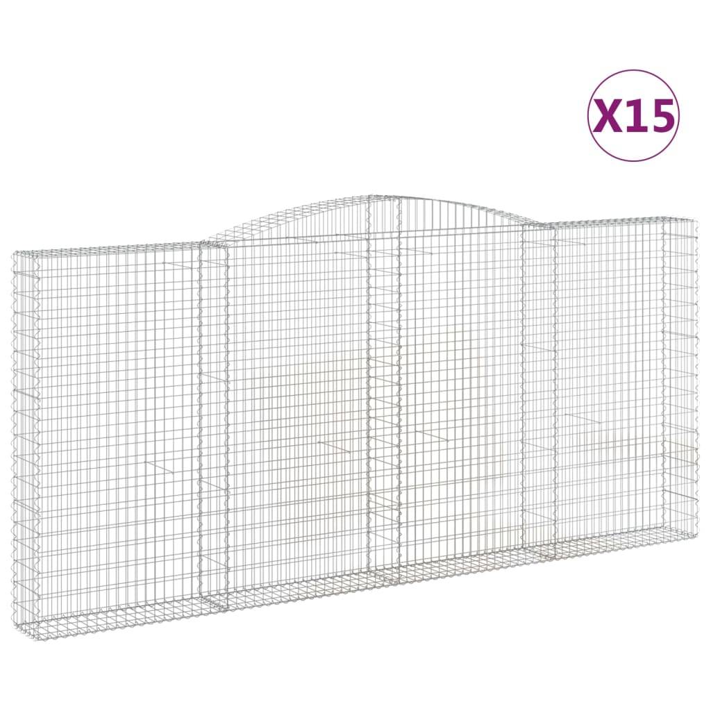 vidaXL Gabionen mit Hochbogen 15Stk. 400x30x180/200cm Verzinktes Eisen