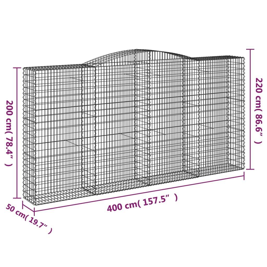 vidaXL Gabionen mit Hochbogen 2 Stk. 400x50x200/220cm Verzinktes Eisen