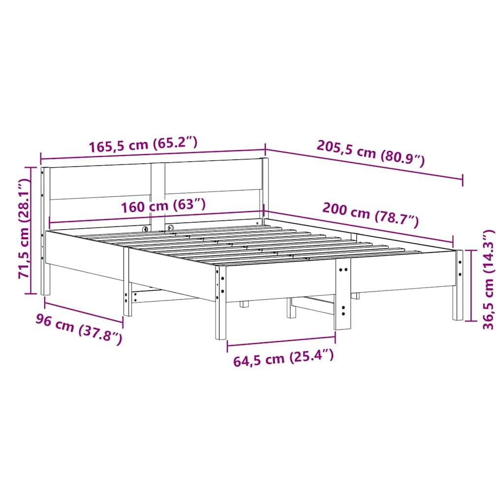 vidaXL Massivholzbett ohne Matratze Weiß 160x200 Kiefernholz