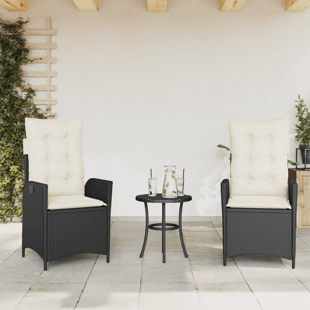 vidaXL Gartensessel mit Kissen 2 Stk. Verstellbar Schwarz Poly Rattan