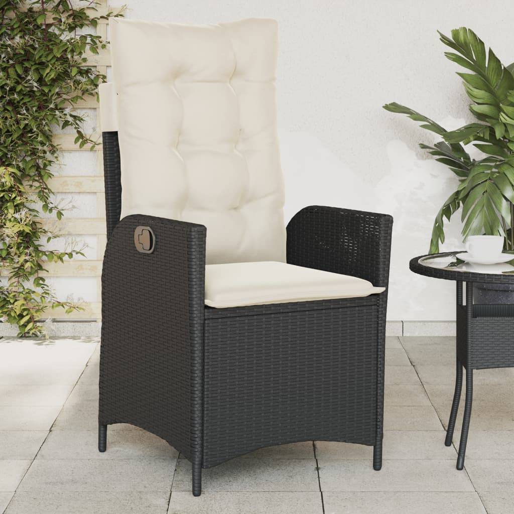 vidaXL Gartensessel mit Kissen 2 Stk. Verstellbar Schwarz Poly Rattan