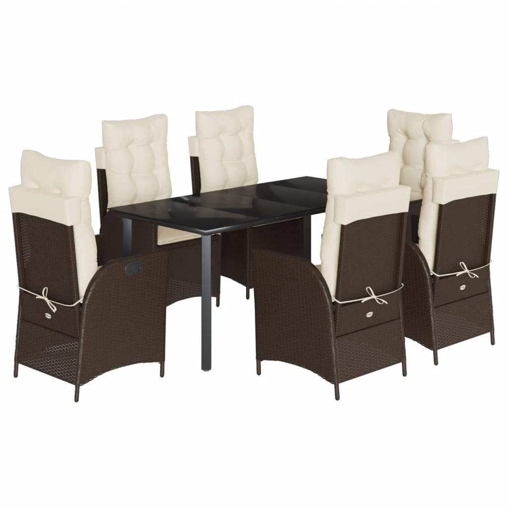 vidaXL 7-tlg. Garten-Essgruppe mit Kissen Braun Poly Rattan