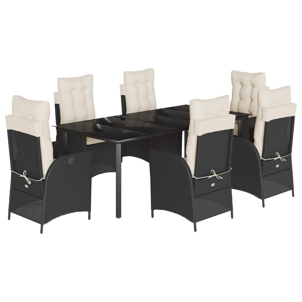 vidaXL 7-tlg. Garten-Essgruppe mit Kissen Schwarz Poly Rattan