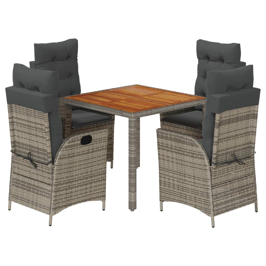 vidaXL 5-tlg. Garten-Essgruppe mit Kissen Grau Poly Rattan
