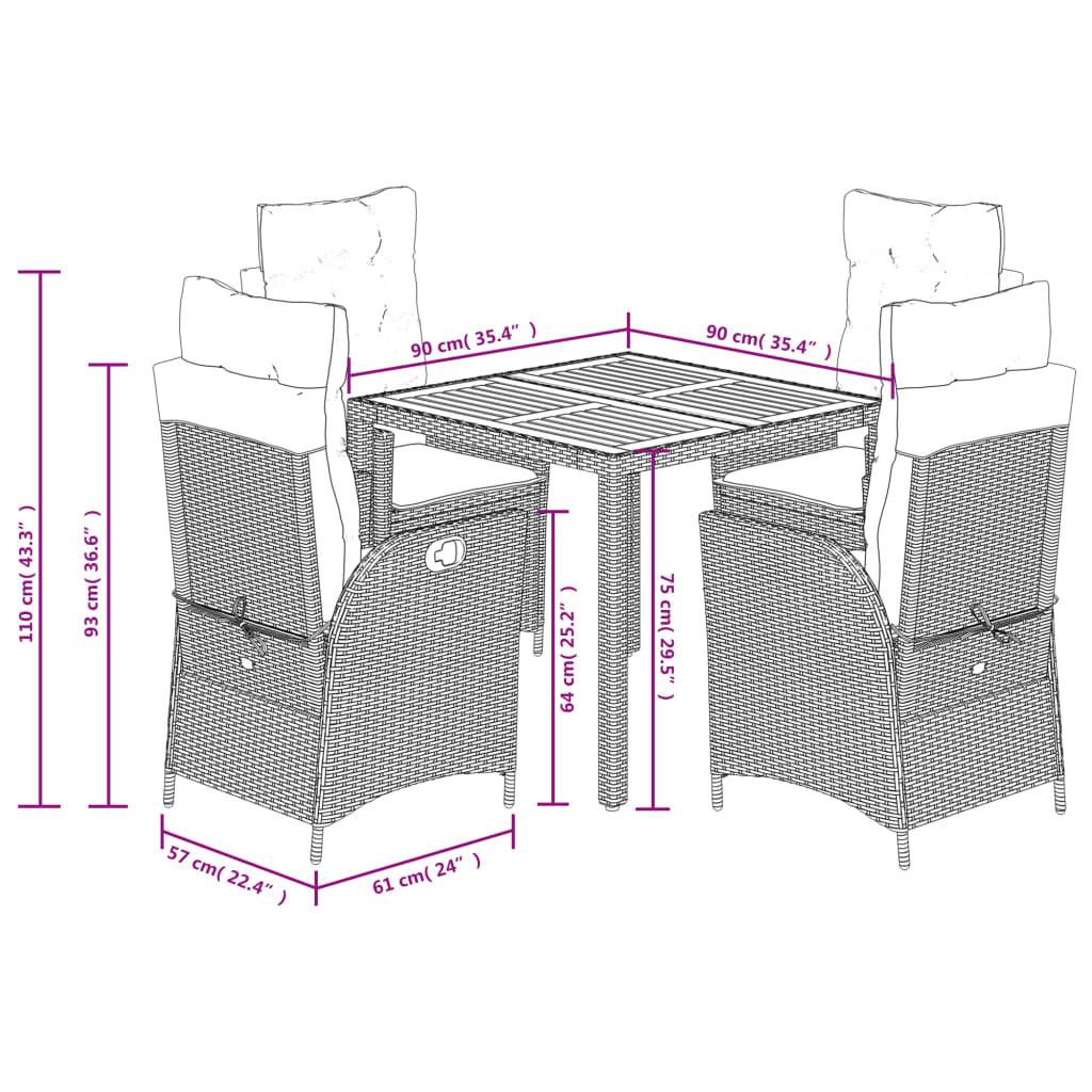vidaXL 5-tlg. Garten-Essgruppe mit Kissen Grau Poly Rattan