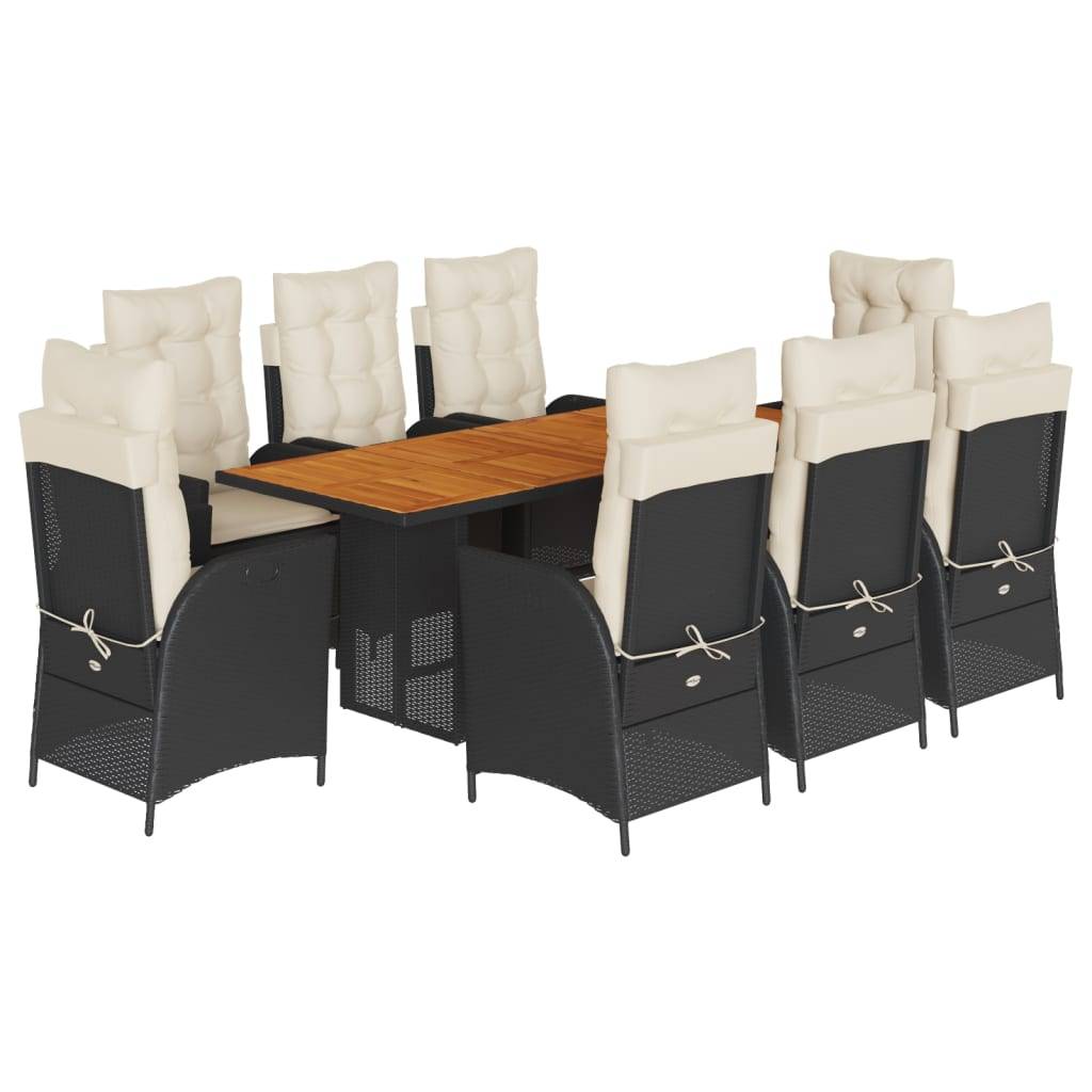 vidaXL 9-tlg. Garten-Essgruppe mit Kissen Schwarz Poly Rattan