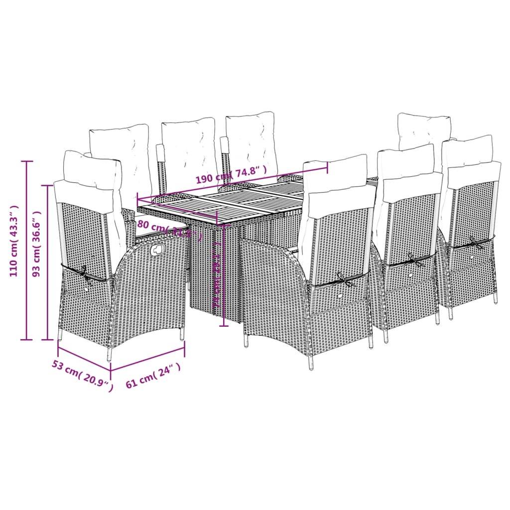vidaXL 9-tlg. Garten-Essgruppe mit Kissen Schwarz Poly Rattan