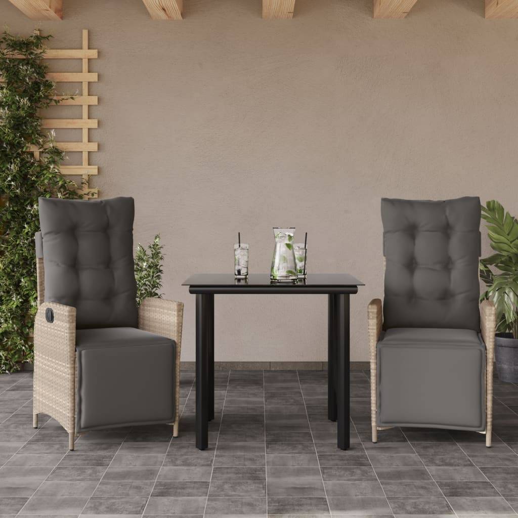 vidaXL 3-tlg. Garten-Essgruppe mit Kissen Hellgrau Poly Rattan