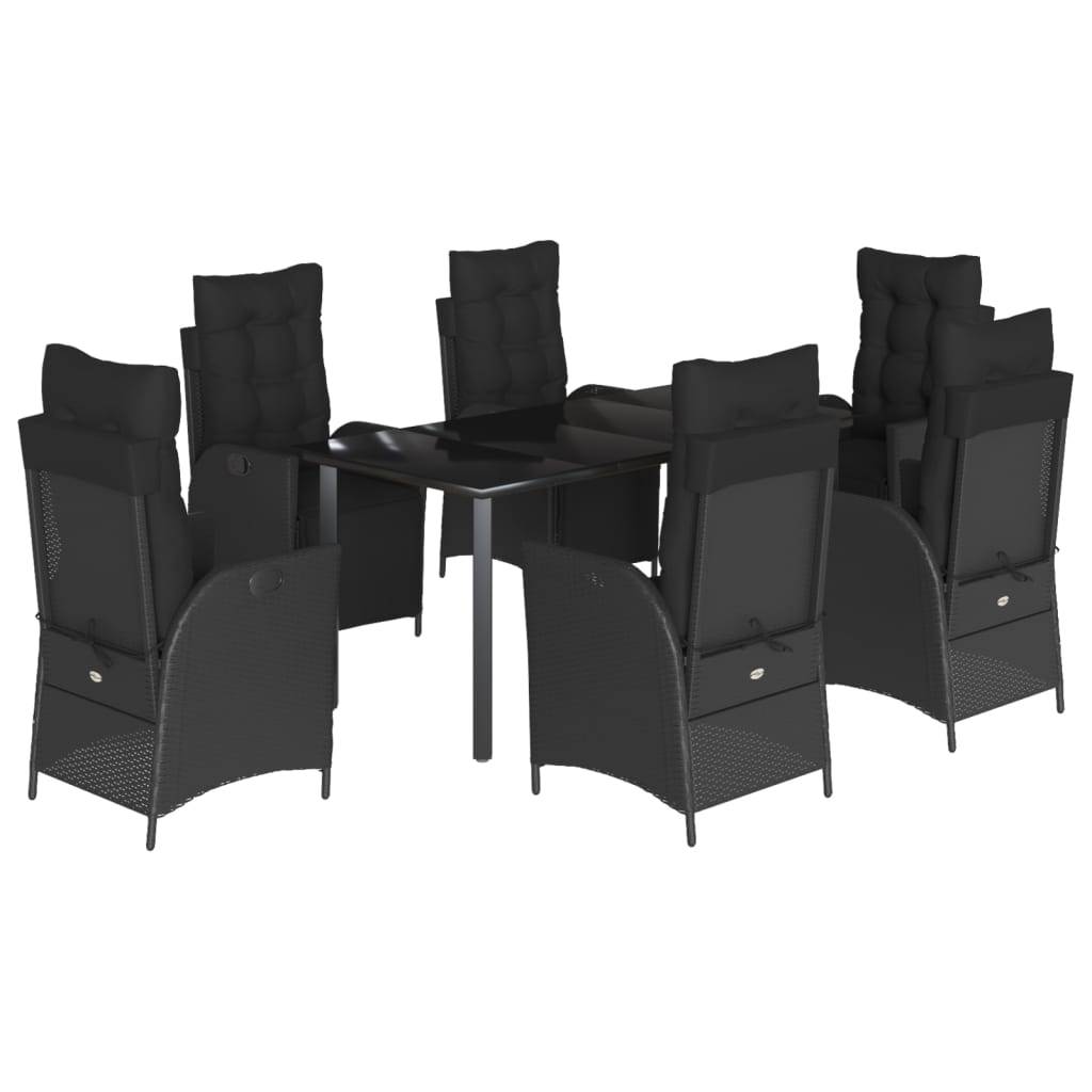 vidaXL 7-tlg. Garten-Essgruppe mit Kissen Schwarz Poly Rattan