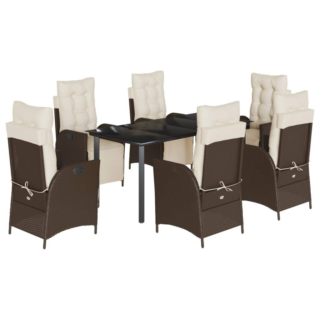 vidaXL 7-tlg. Garten-Essgruppe mit Kissen Braun Poly Rattan