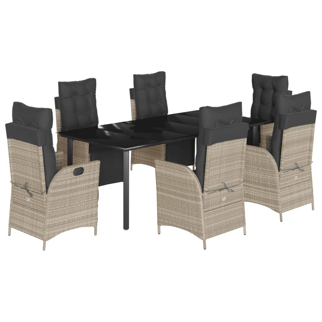 vidaXL 7-tlg. Garten-Essgruppe mit Kissen Hellgrau Poly Rattan