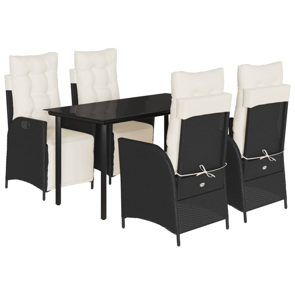 vidaXL 5-tlg. Garten-Essgruppe mit Kissen Schwarz Poly Rattan