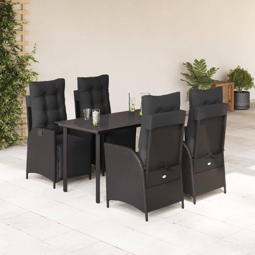 vidaXL 5-tlg. Garten-Essgruppe mit Kissen Schwarz Poly Rattan