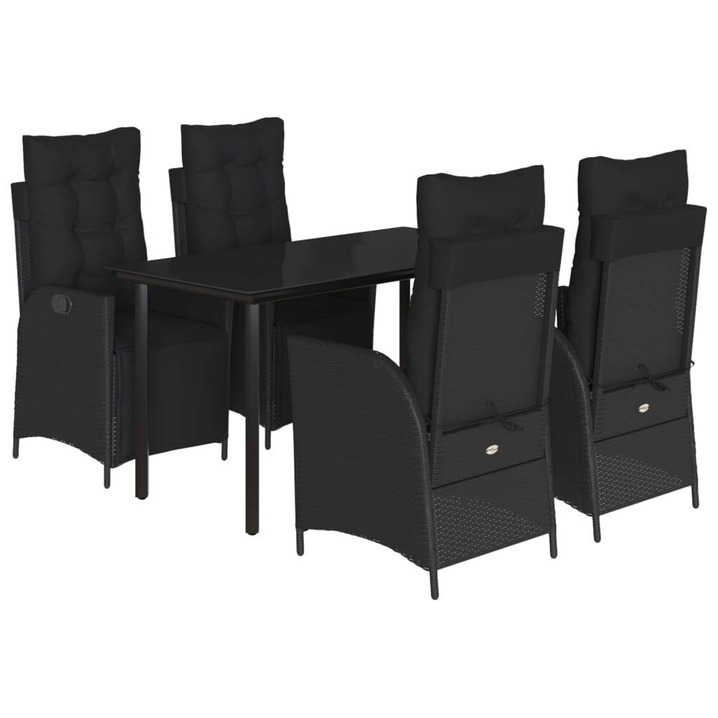 vidaXL 5-tlg. Garten-Essgruppe mit Kissen Schwarz Poly Rattan