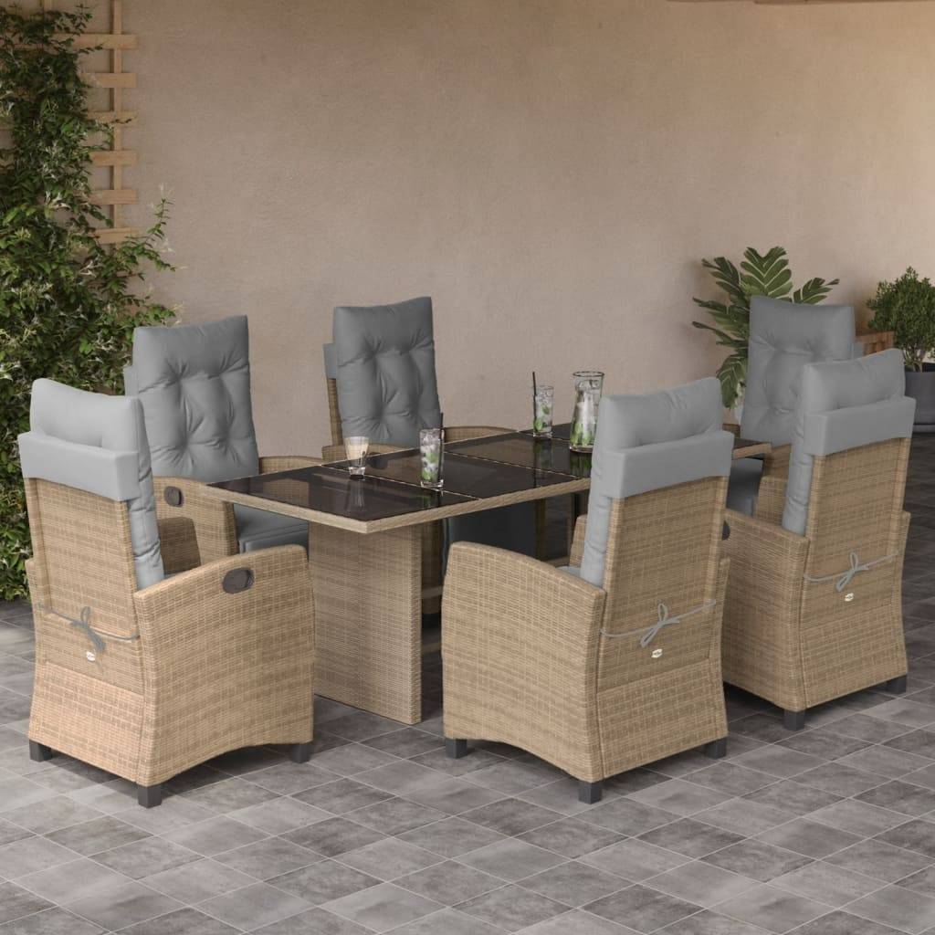 vidaXL 7-tlg. Garten-Essgruppe mit Kissen Beigemischung Poly Rattan