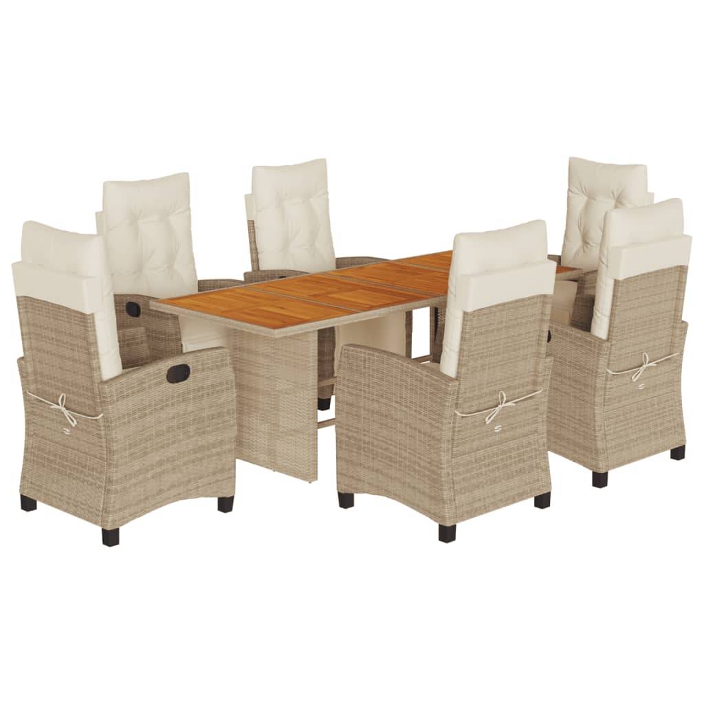 vidaXL 7-tlg. Garten-Essgruppe mit Kissen Beigemischung Poly Rattan
