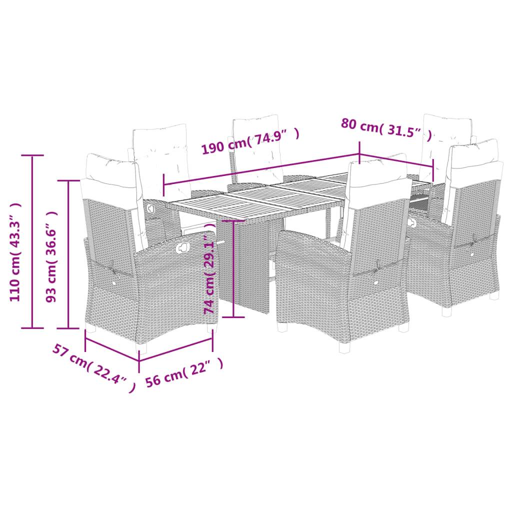 vidaXL 7-tlg. Garten-Essgruppe mit Kissen Beige Poly Rattan