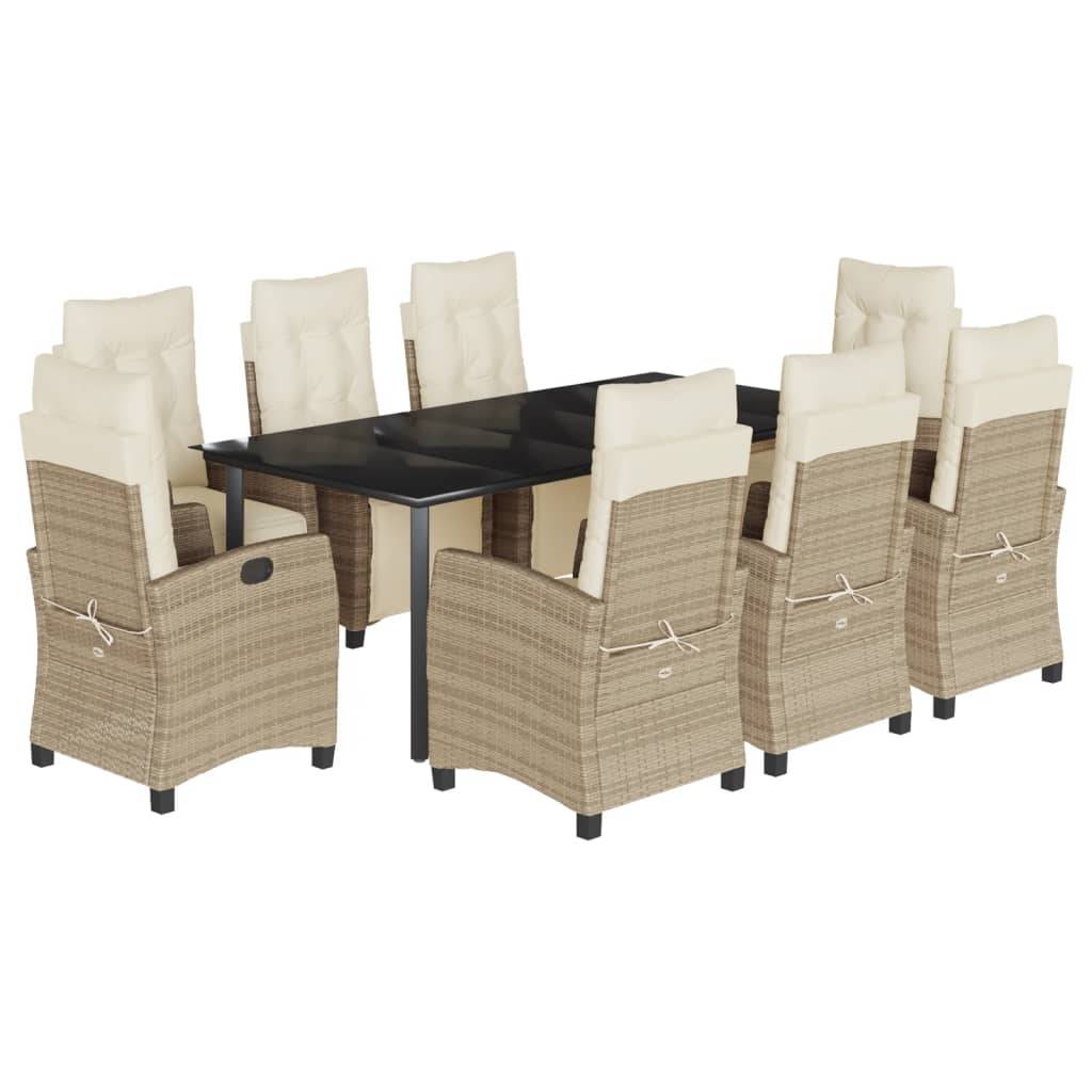 vidaXL 9-tlg. Garten-Essgruppe mit Kissen Beige Poly Rattan
