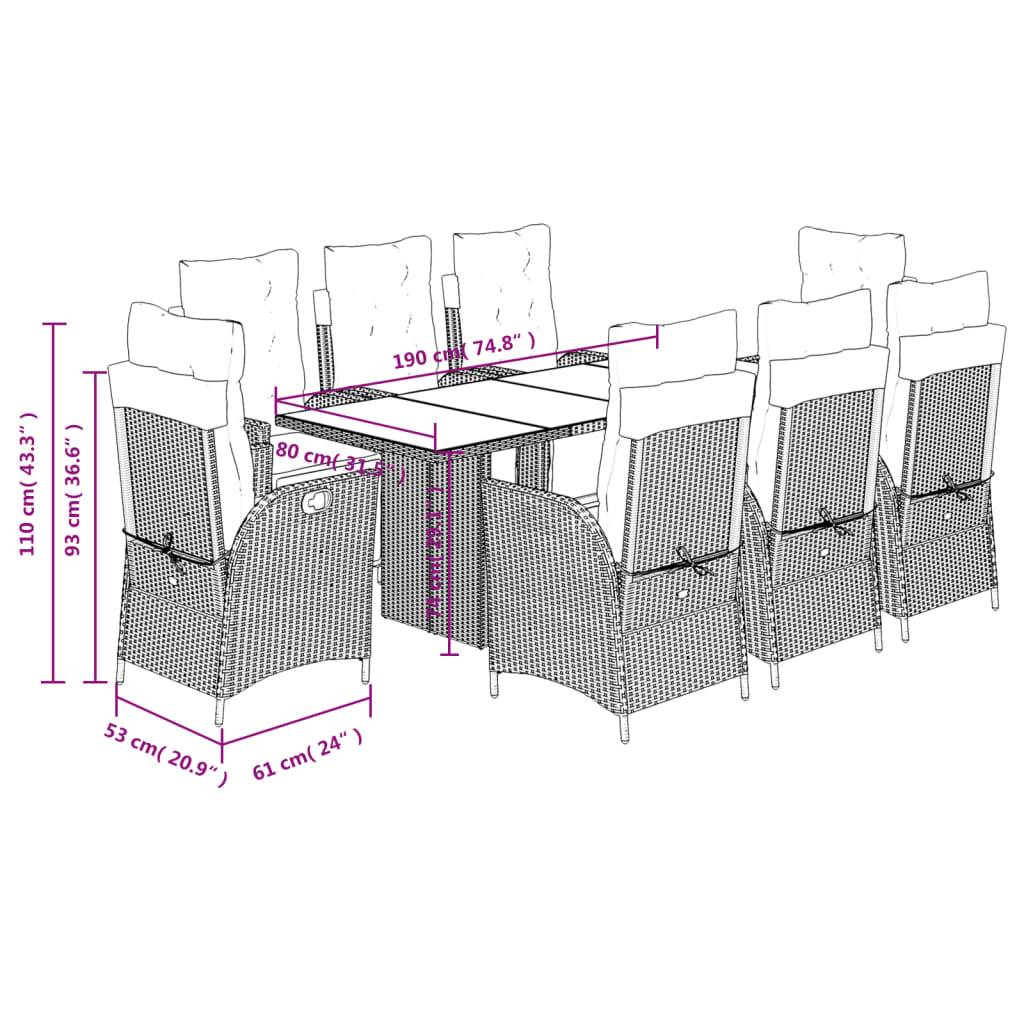 vidaXL 9-tlg. Garten-Essgruppe mit Kissen Beigemischung Poly Rattan