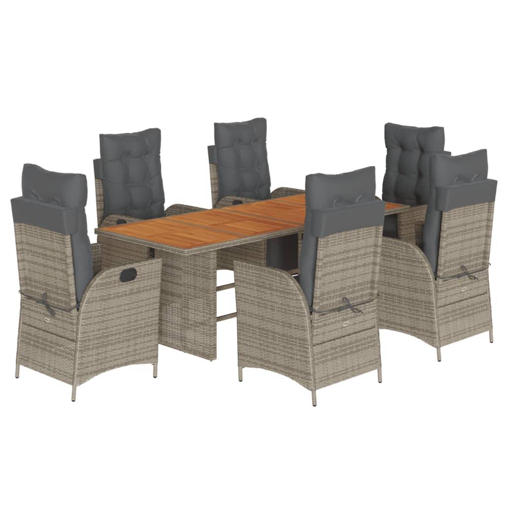 vidaXL 7-tlg. Garten-Essgruppe mit Kissen Grau Poly Rattan