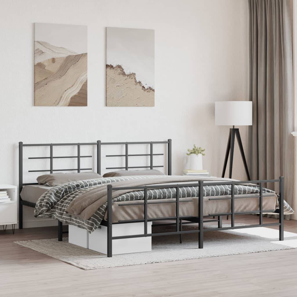 vidaXL Metallbett ohne Matratze mit Fußteil Schwarz 180x200 cm