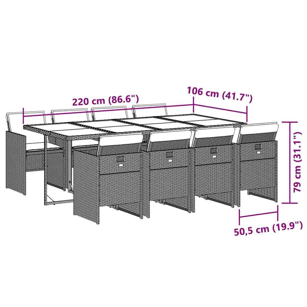 vidaXL 9-tlg. Garten-Essgruppe mit Kissen Schwarz Poly Rattan