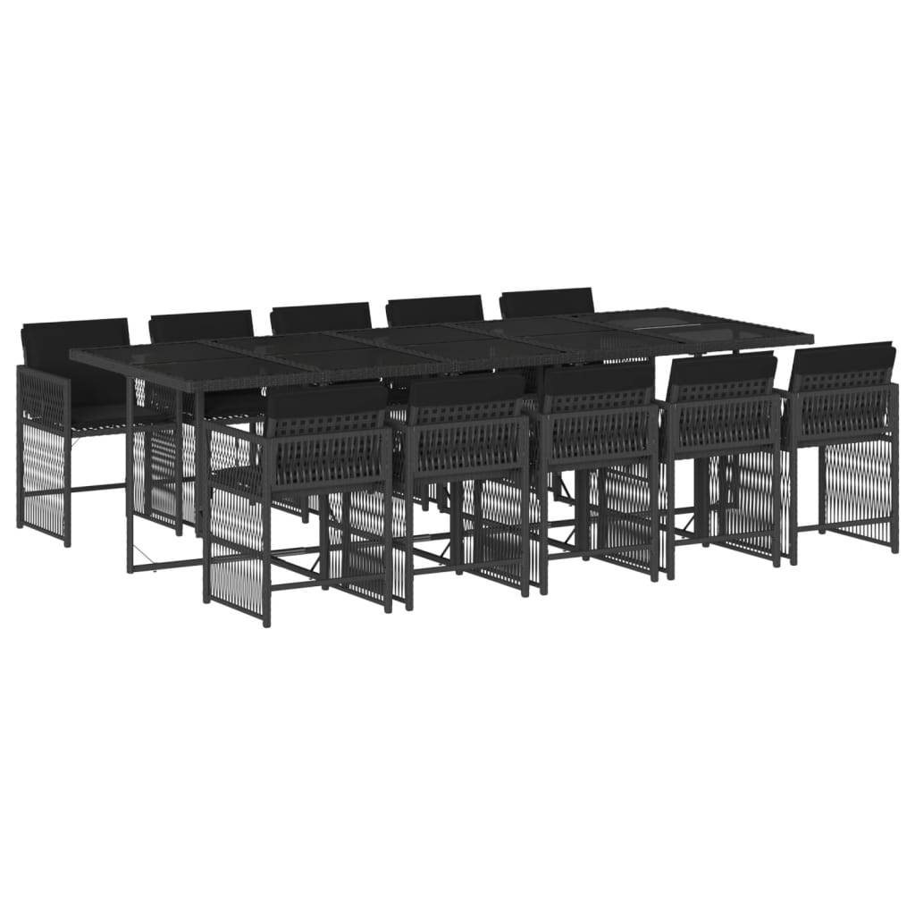 vidaXL 11-tlg. Garten-Essgruppe mit Kissen Schwarz Poly Rattan