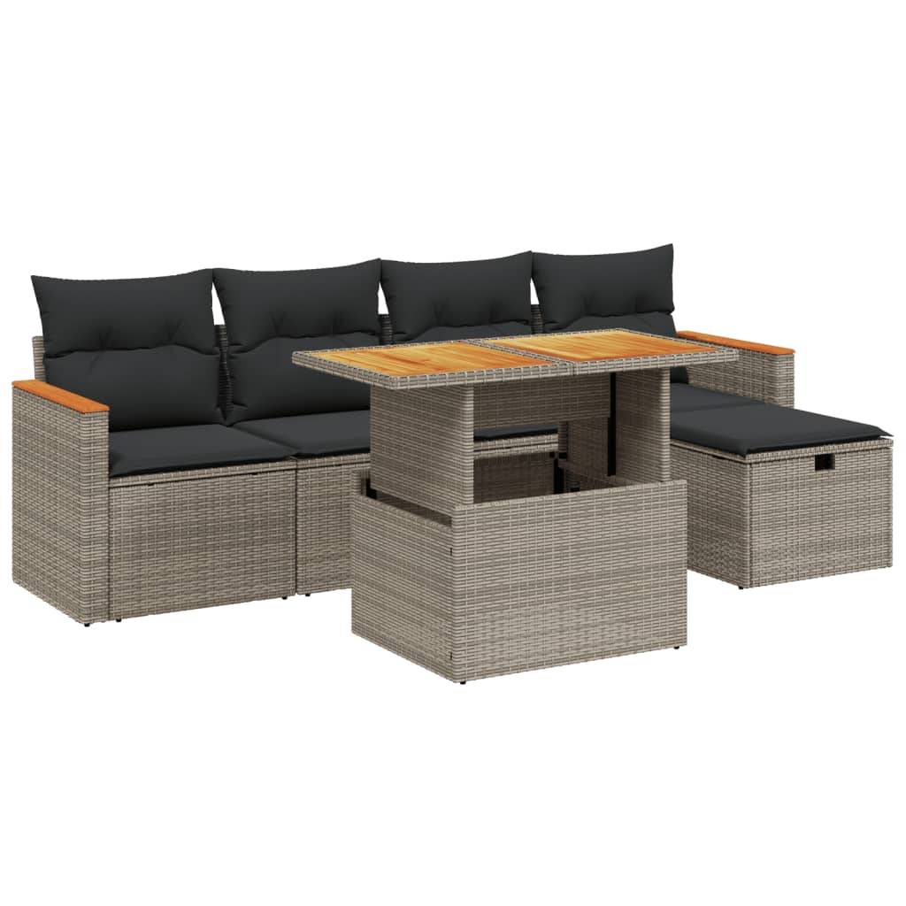 vidaXL 6-tlg. Garten-Sofagarnitur mit Kissen Grau Poly Rattan
