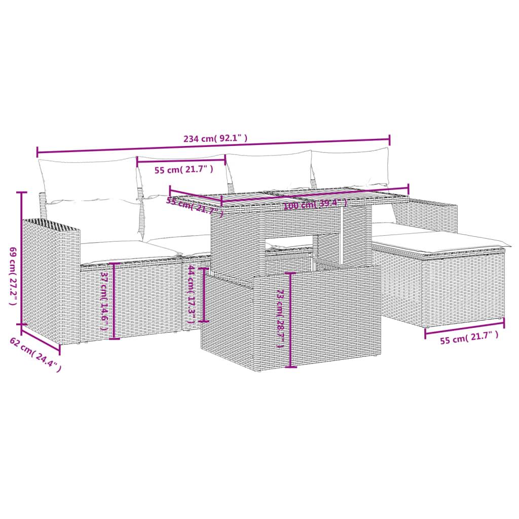 vidaXL 6-tlg. Garten-Sofagarnitur mit Kissen Grau Poly Rattan