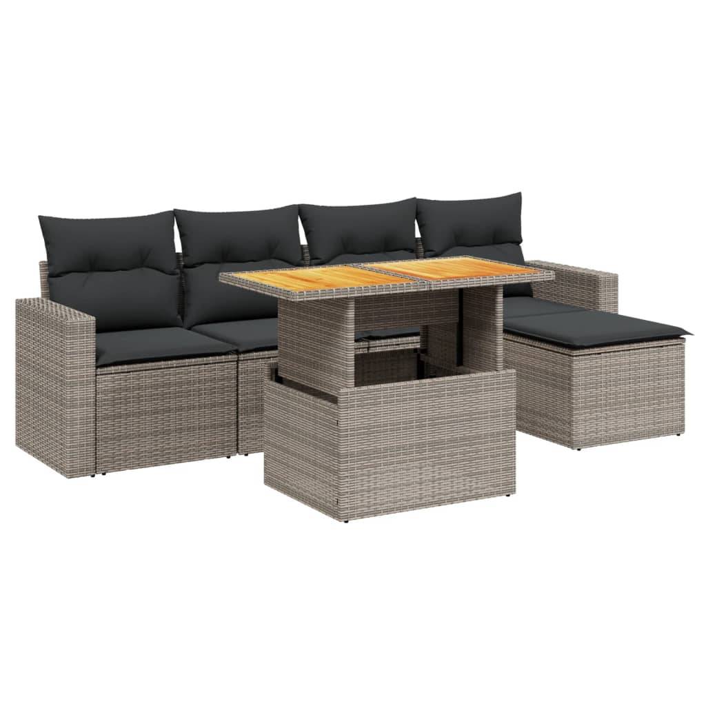 vidaXL 6-tlg. Garten-Sofagarnitur mit Kissen Grau Poly Rattan