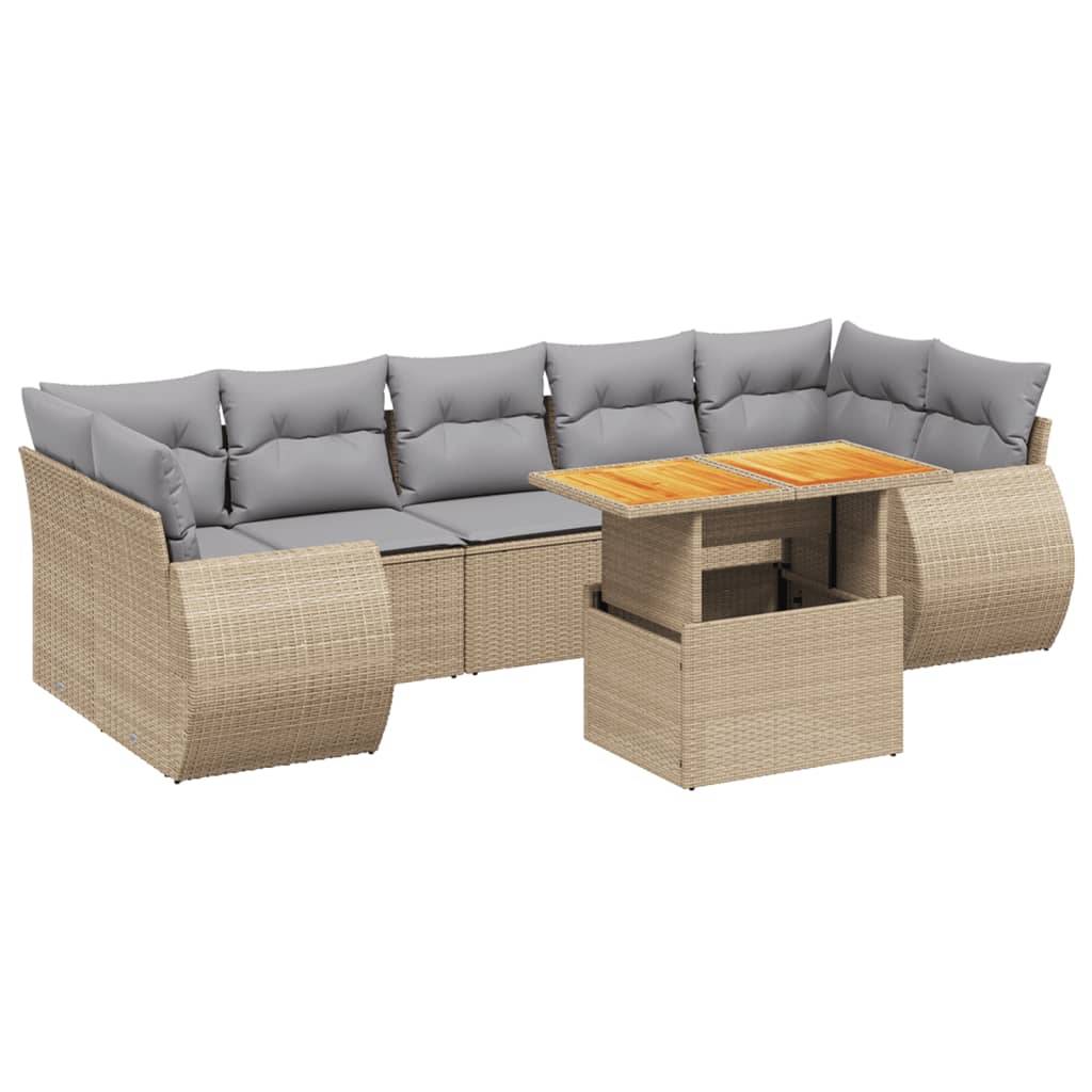 vidaXL 8-tlg. Garten-Sofagarnitur mit Kissen Beige Poly Rattan