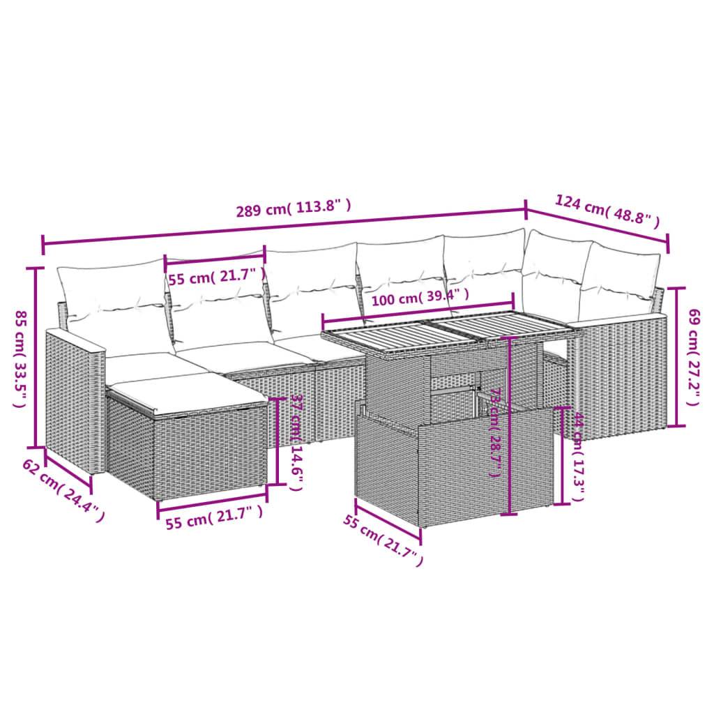 vidaXL 8-tlg. Garten-Sofagarnitur mit Kissen Schwarz Poly Rattan