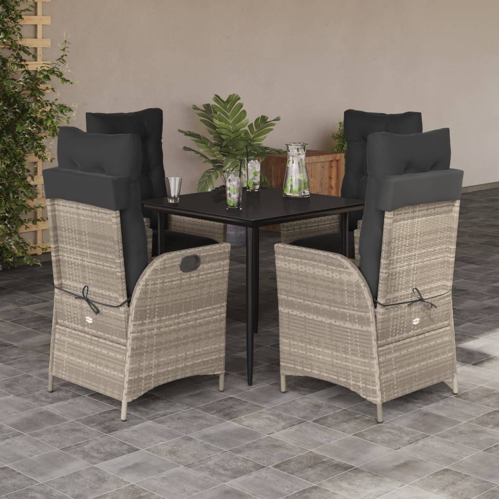 vidaXL 5-tlg. Garten-Essgruppe mit Kissen Hellgrau Poly Rattan