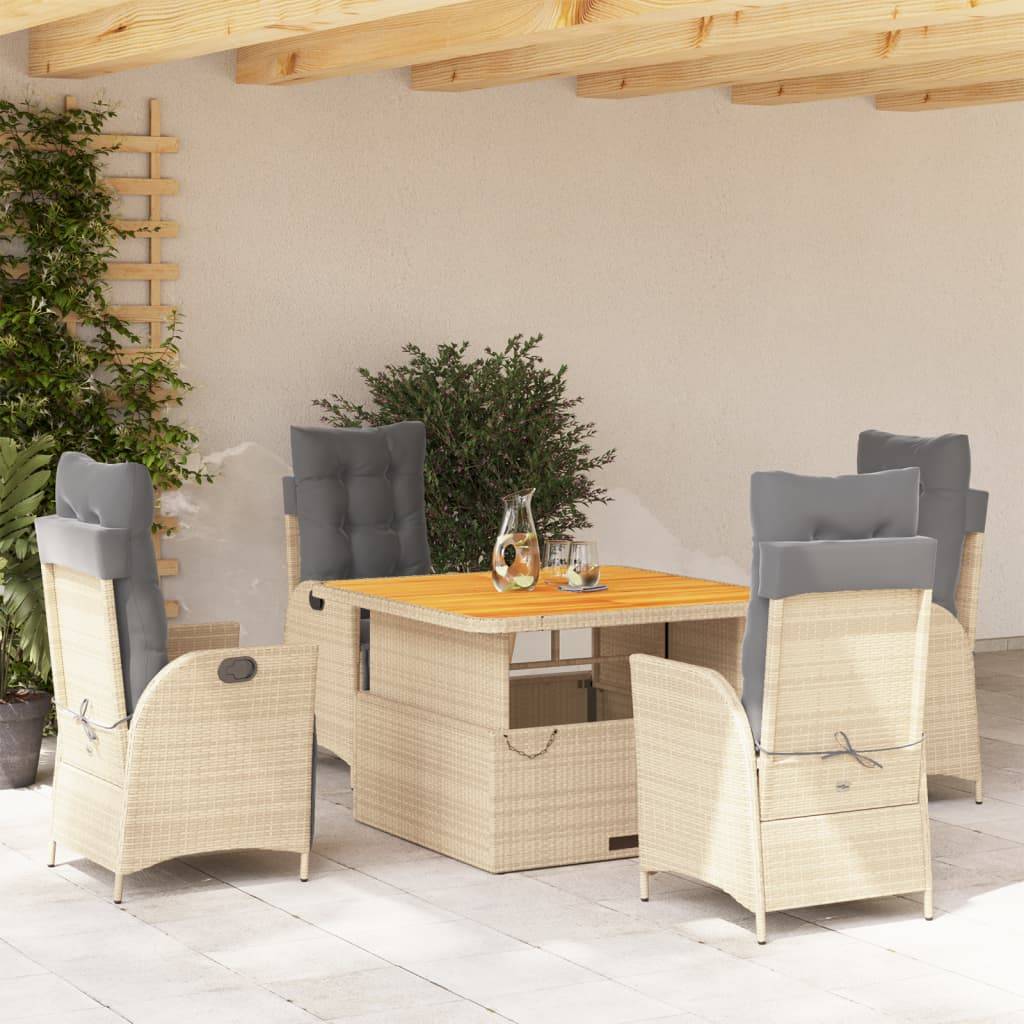 vidaXL 5-tlg. Garten-Essgruppe mit Kissen Beige Poly Rattan