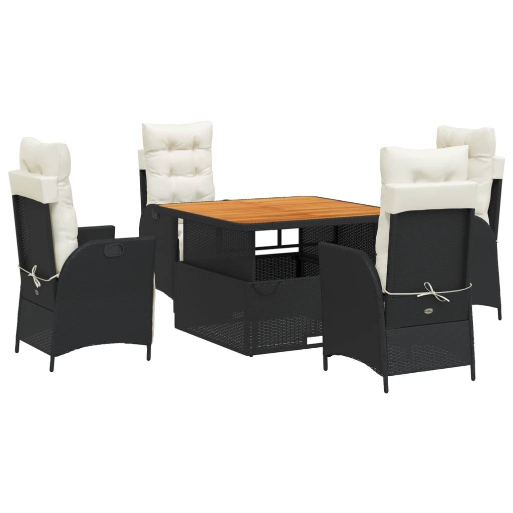 vidaXL 5-tlg. Garten-Essgruppe mit Kissen Schwarz Poly Rattan