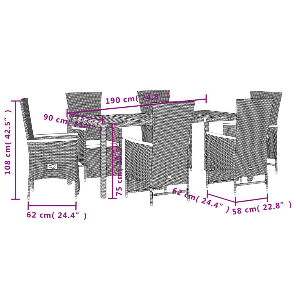 vidaXL 7-tlg. Garten-Essgruppe mit Kissen Schwarz Poly Rattan