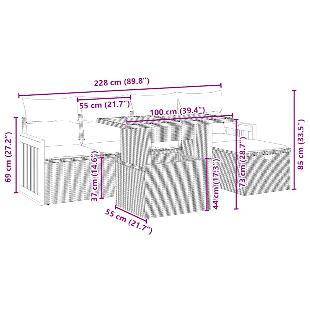 vidaXL 6-tlg. Garten-Sofagarnitur mit Kissen Beige Poly Rattan