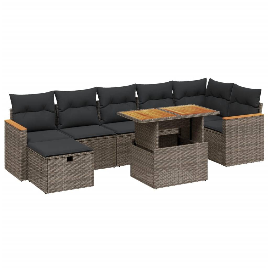 vidaXL 8-tlg. Garten-Sofagarnitur mit Kissen Grau Poly Rattan