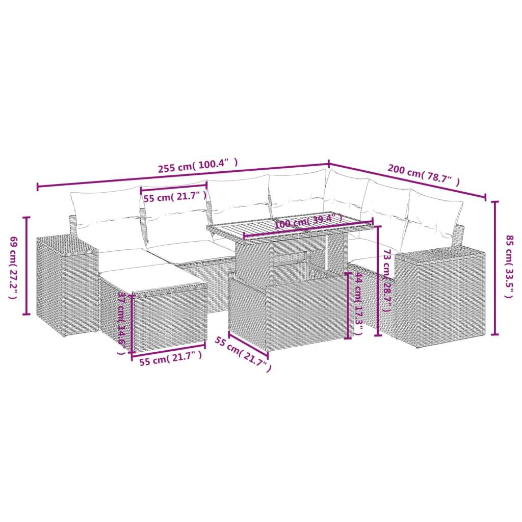 vidaXL 8-tlg. Garten-Sofagarnitur mit Kissen Grau Poly Rattan