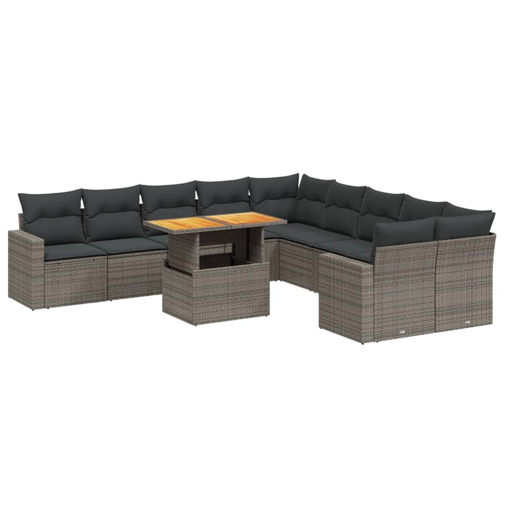 vidaXL 11-tlg. Garten-Sofagarnitur mit Kissen Grau Poly Rattan