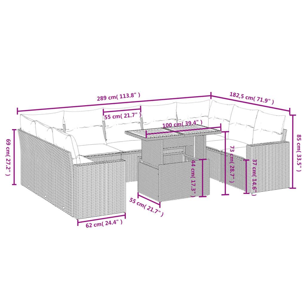 vidaXL 10-tlg. Garten-Sofagarnitur mit Kissen Grau Poly Rattan