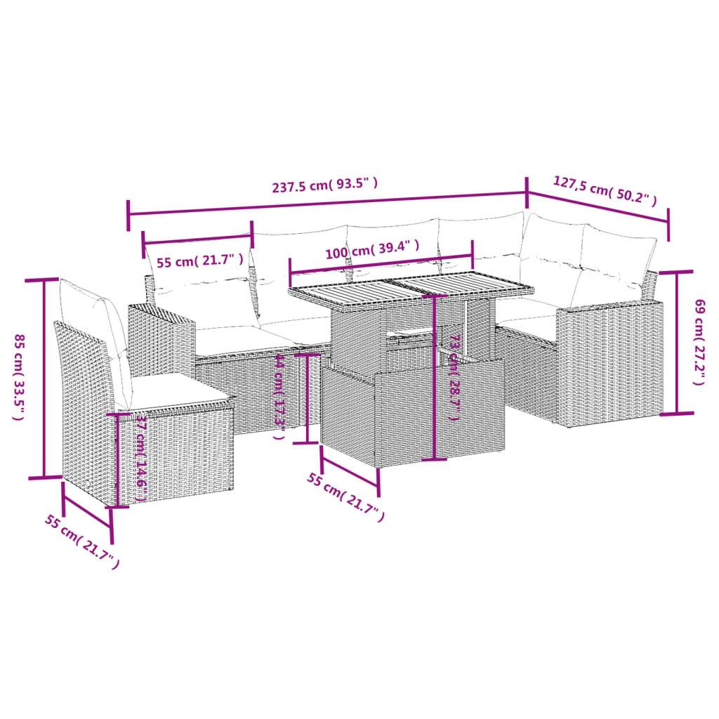 vidaXL 7-tlg. Garten-Sofagarnitur mit Kissen Grau Poly Rattan