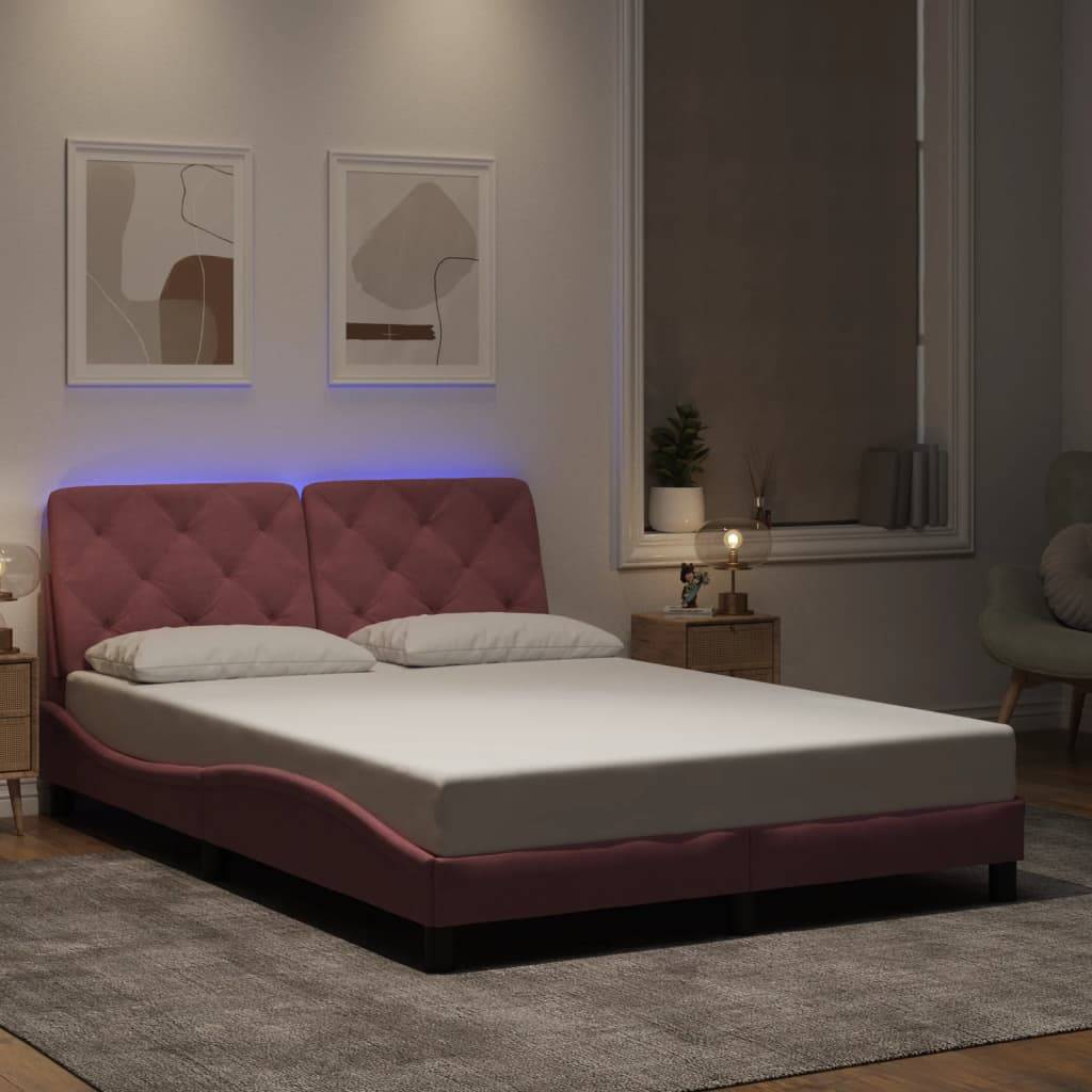vidaXL Bettgestell mit LED ohne Matratze Rosa 140x200 cm Samt